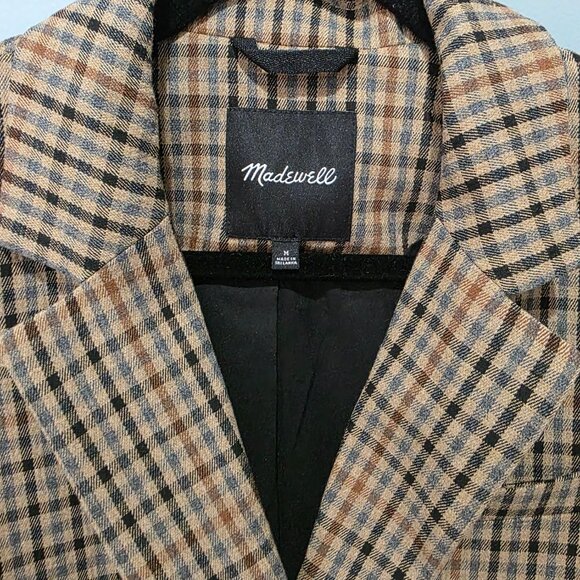 Madewell Brown Plaid Double-Breasted Blazer – Size M - Picture 3 of 9